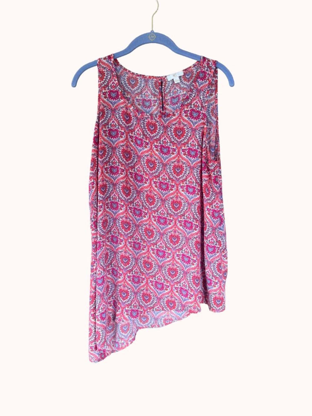 Cato Asymmetrical Sleeveless Blouse Boho Paisley Medallion Print Top Size L Pink